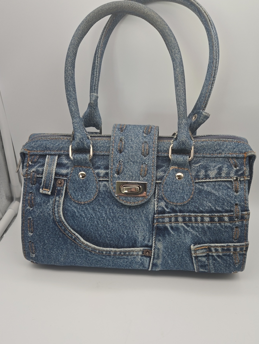 Vintage Hand & Heart Upcycled Denim Doctor Satchel Bag
